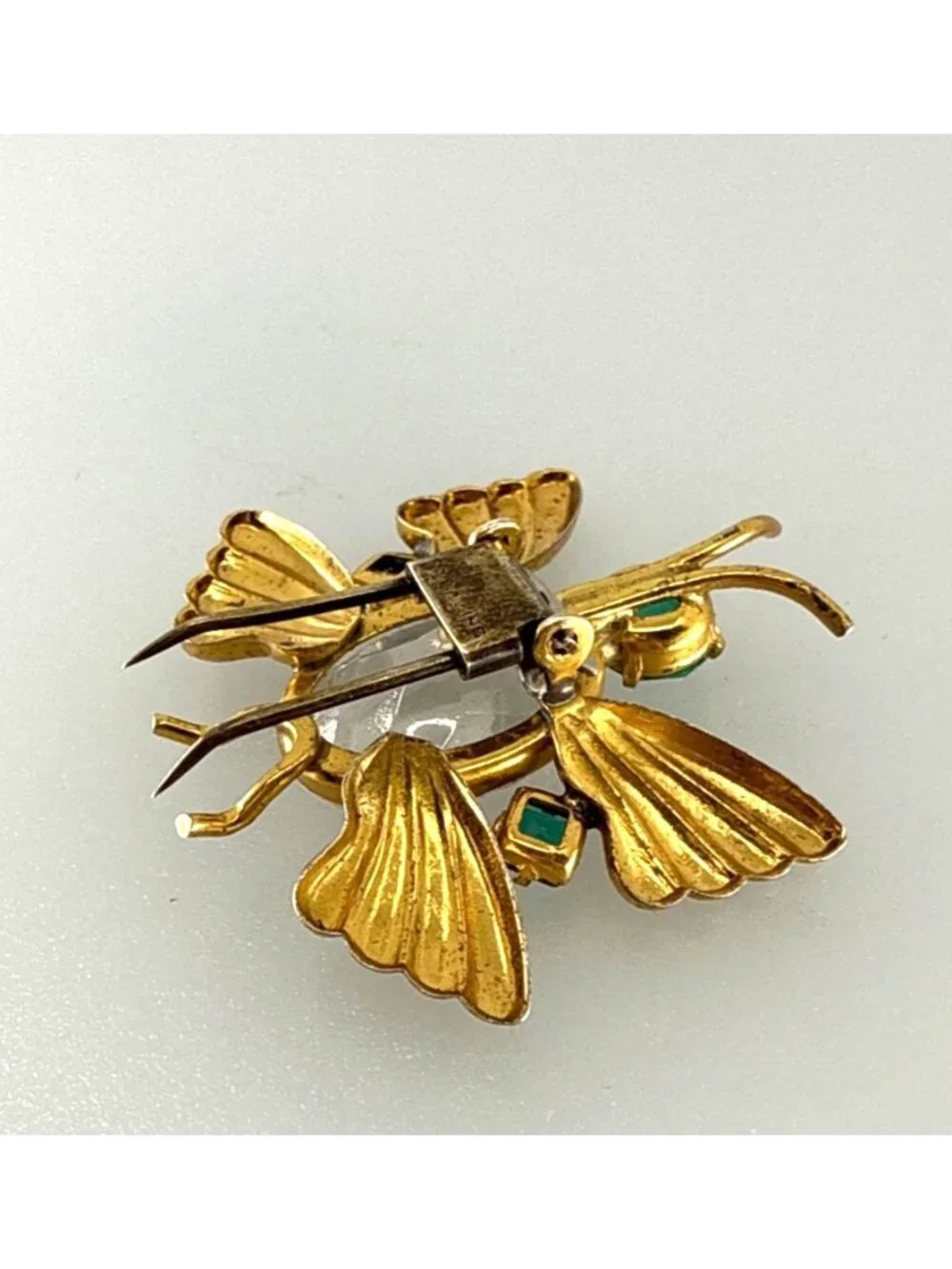 Stylish VTG 50's Sterling Silver Butterfly Fur Clip Green & Yellow